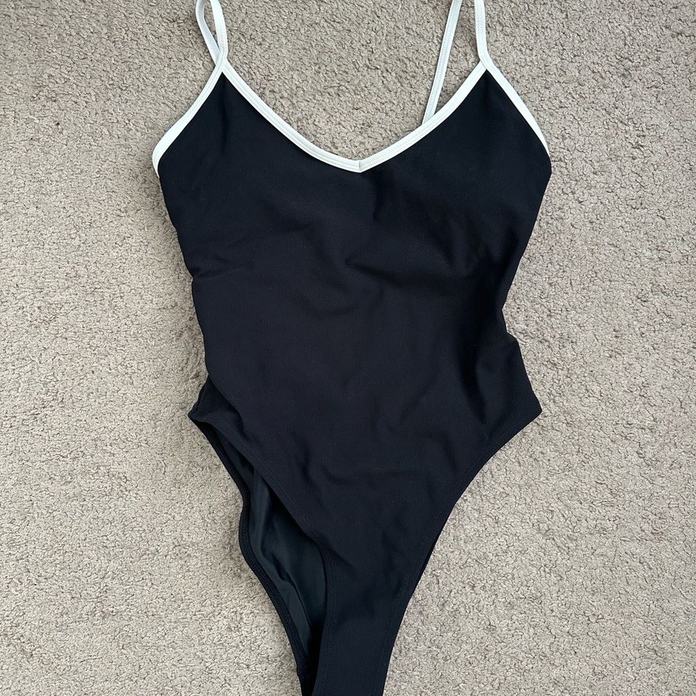 Wilo Black One-Piece Swimsuit with White Trim